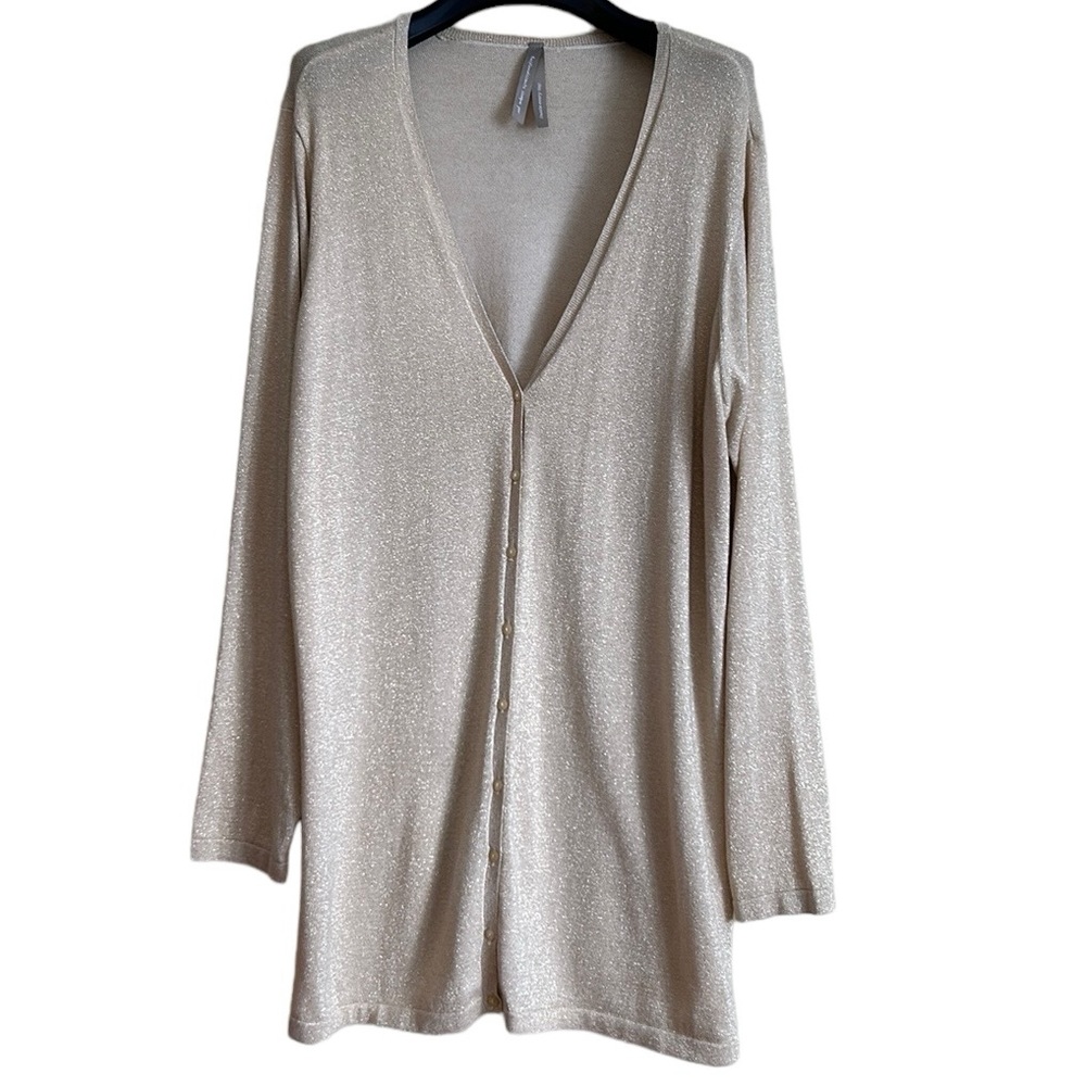 Penningtons women’s cardigan‎ 3x cream gold metallic thread button front v-neck